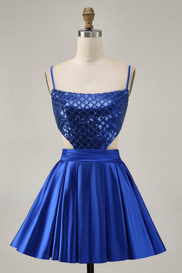 Royal Blue Cut Out A Line Homecoming Dress with Sequins